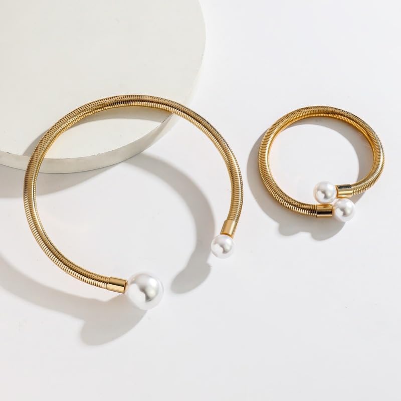 Round Teardrop Necklace Bracelet Ring Jewelry Set Gold Plated Chunky Statement Jewelry Set for Women Simple Elegant Jewelry - color: goldB