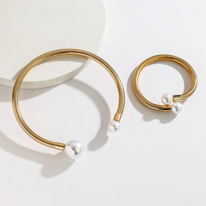 Round Teardrop Necklace Bracelet Ring Jewelry Set Gold Plated Chunky Statement Jewelry Set for Women Simple Elegant Jewelry - color: goldB