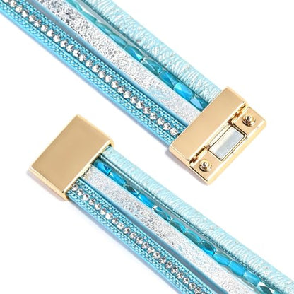 Wrapped Bracelets for Women,Leather Boho Bracelets for Women - color: Beads-Teal