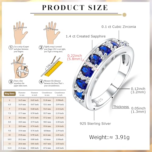 Amethyst Emerald Ruby Sapphire Wedding Band Anniversary Women Rings | 925 Sterling Silve|Hypoallergenic|Standard Size|Ruby|Sapphire|Emerald|Wedding Anniversary Jewelry|Genstone Ring|Holiday Gifts - color: Sapphire