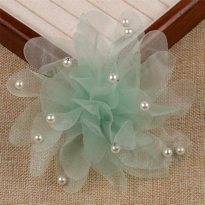 13cm/5in Beaded Mesh Flower Brooch Pin for Women Girls Dainty Round Shell Pearl Ball Beads Camellia Peony Flowers Brooches Lapel Hair Pins Elegant Wedding Anniversary Accessories Jewelry - color: Green