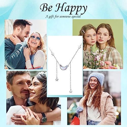 Ladytree 925 Sterling Silver Jewelry Crescent Moon and Star Pendant Necklace - style: Five Stars and Moon 2