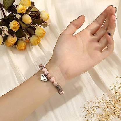 MIXJOY Inspirational Gifts for Women, Heart Charm Pink Elastic Beads Bracelet, Positive Affirmations Get Well Soon Gifts - style: niece charm to my niece never pink