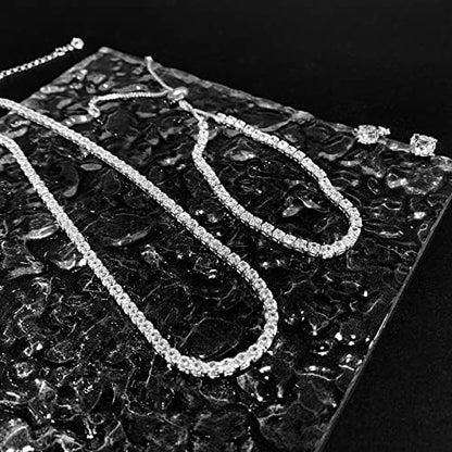 Luxval Tennis Necklace 14K Gold Plated Rhinestone Butterfly Choker Necklaces for women Dainty Zirconia Cut Faux Diamond chain 3mm - color: Tennis Necklace+Bracelet+Earrings-3pcs