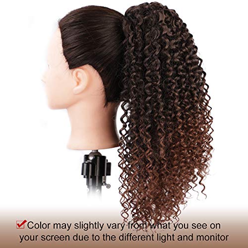 Vigorous Ponytail Extension 14Inch Drawstring Ponytail for Black Women Short Fluffy Afro Kinky Curly Pony Tails Hair Extensions (1B/33) - color: Mix Dark Brown(1B/33)