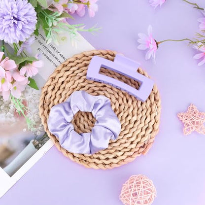 YISSION Claw Clip and Satin Scrunchie Set, 2 Pack Lavender Purple Hair Accessories, No Damage Hair Ties Non Slip Large Hair Clips for Women Girls Thick Thin Hair Daily Wear Party Wedding - color: Purple