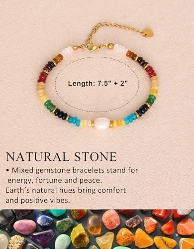 Gemstone Beaded Bracelets with Freshwater Pearl | Crystal Beaded Bracelet Boho Natural Stone Trendy Jewelry Gifts - color: Multi