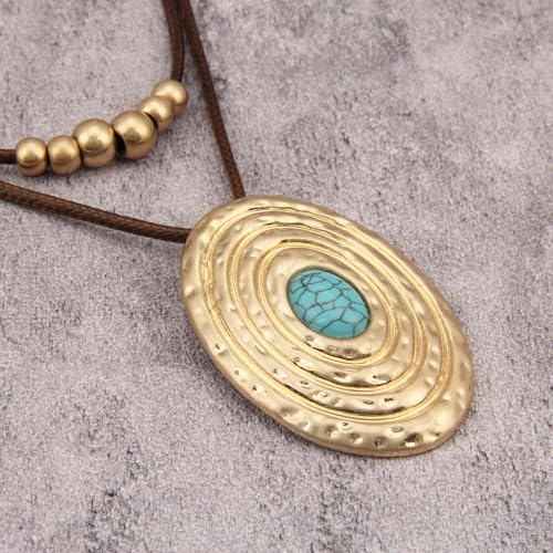 Boho Necklaces for Women Chunky Circle Necklace Bohemian Necklaces | Chunky Boho Necklace for Women Layered Boho Circle Leather Choker Necklace Long Vintage Necklaces Bohemian Jewlery Gifts - style: Boho Choker Necklace
