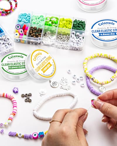 Elastic Bracelet String Cord Set 4 Rolls Stretchy Bracelet String 0.4mm 0.6mm 0.8mm 1mm Transparent Beading Thread Clear Bead Cord for Beading, Bracelet and Jewelry Making