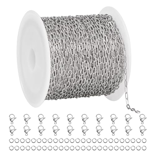 UMAOKANG 32.8 Feet Stainless Steel Paperclip Chain Bulk for Jewelry Making Small Craft Chain DIY Jewelry Supplies - color: Paperclip Silver