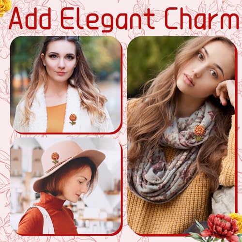 Liliaafar 24/48 Pcs Marigold Flower Enamel Pin Bulk Women Gold Lapel Brooch Marigold Floral Lapel Pin for Clothing Jacket Bags Hats