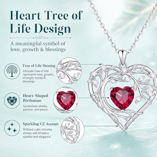 Gamtic Tree of Life Birthstone Pendant Necklace - Heart Cubic Zirconia Diamond Necklace Birth Month Necklaces Birthday Gift for Her Wife Mom Daughter Grandma Girlfriend Anniversary Jewelry Gift - style: July