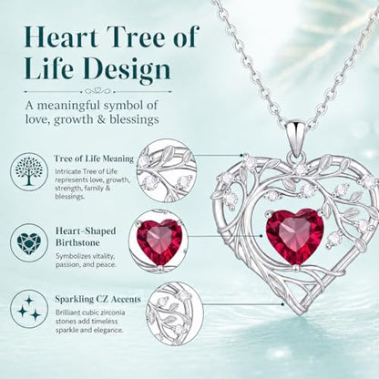 Gamtic Tree of Life Birthstone Pendant Necklace - Heart Cubic Zirconia Diamond Necklace Birth Month Necklaces Birthday Gift for Her Wife Mom Daughter Grandma Girlfriend Anniversary Jewelry Gift - style: July
