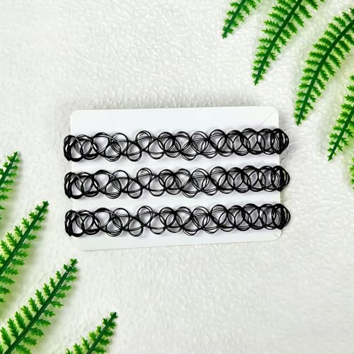 3PCS Black Tattoo Choker Necklace Rainbow Tattoo Chokers Gothic 90s Choker Necklace Purple Tattoo Choker and Pink Chokers 2000s Y2K Multicolour Collar Adjustable Stretchy Elastic Necklace Jewelry Gift for Women - color: 3PCS Black