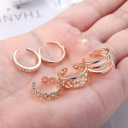 5 Pcs Filled Toe Rings for Women Non Tarnish Filled Toe Ring Adjustable Flower Cz Dainty Toe Ring Summer Beach Open Toe Rings Set Toe Jewelry Foot Jewelry(Gold,Silver,Rose Gold) - color: Rose Gold