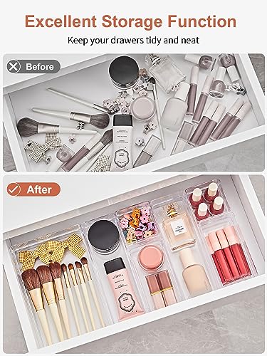 SMARTAKE 37 PCS Drawer Organizer 4 Size Desk Makeup Drawer Organizer Clear | Storage Trays with Non Slip Silicone Pads for Makeup , Jewelries, Utensils in Bedroom Dresser, Office, Kitchen and Bathroom - style: 37 PCS