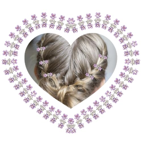ANBALA 65PCS Mini Purple Flower Hair Clips with Rhinestone Mini Glitter Teeth Rhinestone Flower Hair Accessories No-Slip Grip Metal Jaw Clamps for Girls Women (Silver-Purple Crystal) - color: Purple