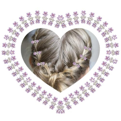 ANBALA 65PCS Mini Purple Flower Hair Clips with Rhinestone Mini Glitter Teeth Rhinestone Flower Hair Accessories No-Slip Grip Metal Jaw Clamps for Girls Women (Silver-Purple Crystal) - color: Purple