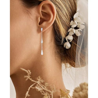 Dangle Earrings for Women Trendy, 14K Gold Plated CZ Huggie Drop Earrings, Dainty Long Chain Prom Wedding Jewelry Gift for Her - style: 1 Pave CZ Silver