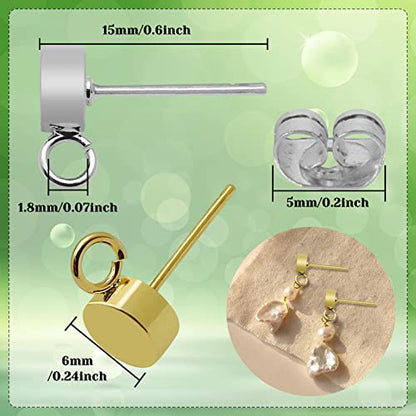 224pcs Earring Studs for Jewelry Making,Gold Plated Stud Earrings Hypoallergenic Stud Earring with Loop Stainless Steel Earrings Posts with Ear Nut for DIY Making,Favors(14K Gold,Silver) - color: 224pcs;14K Gold,Silver