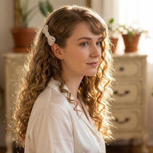 Hair Clips for Women, Faux Pearl Bow Barrette with Metal Spring Grip, 1 Piece Bowknot Style for Daily Wear, Work Events, and Photo Outfits
