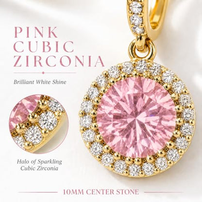 14K Gold Plated Hoop Dangle Earrings for Women, Hypoallergenic Colorful Cubic Zirconia Drop Earrings, Lightweight Huggie Earrings for Women - color: Gold/Pink