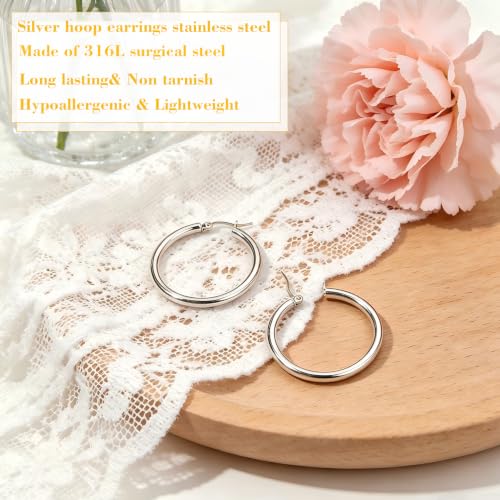4 Pairs Gold Silver Small Hoop Earrings Huggie for Women Surgical Steel Set | 10/12/14/16 mm, Hypoallergenic, Lightweight Hoop Earrings Set, 14K Gold Silver 316L Stainless Steel, Multiple Piercings - color: Silver/4 Pairs