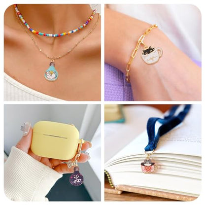 Enamel Cat Charms Alloy Enamel Pendants Cute Animal Pendants Lovely Cute Kitty Charm for Bracelet DIY Necklace Earrings Keychain Dangle Craft Jewelry Making - style: Light Bulb Cat