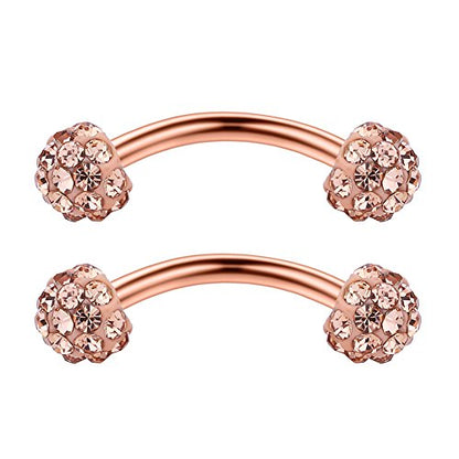 3PRS 16G 3/8" (10MM) Stainless Steel 3mm CZ/Gems/Ball Curved Barbell Eyebrow Tragus Lip Belly Ring Piercing Jewelry - Rose Gold - color: 6PCS - Rose Gold