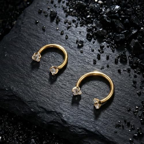 Lusofie 16g Horseshoe Nose Ring with Piercing Changing Tool - Gold Septum Rings Double Gem Surgical Steel Cartilage Helix Tragus Earring Hoop - Lip Ring Labret Piercing Jewelry 8mm 10mm