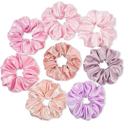 Satin Hair Scrunchies for Women's Thick Curly Hair - Big Ponytail Holders and Hair Ties for Girls, Cute No Crease No Damage Pony Tails - color: Pink