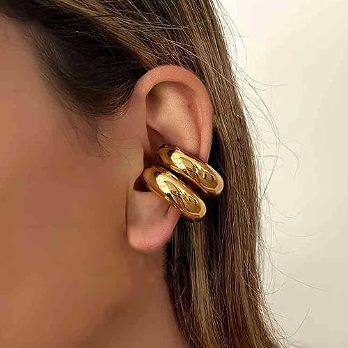 Ear Cuff Earrings for Women Chunky Ear Cuffs Non Piercing | Clip on cartilage earrings helix fake earrings jewelry trendy stuff christmas gift stocking stuffers - color: P