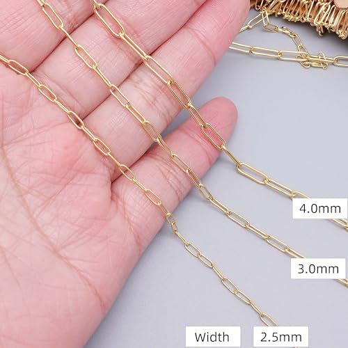 THREENEST 32.8-Feet Width 2.5mm Stainless Steel Paperclip Chains, 18K Real Gold Plated, Soldered Cable Long Craft Chain for Necklace Bracelet Earring Jewelry Making (2200-GOLD-10M) - color: Gold, size: Width 2.5mm-32.8 Feet