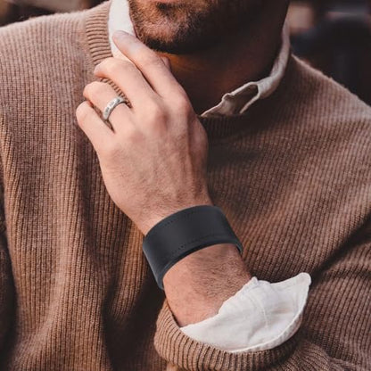 Retro Black Genuine Leather Blank Cuff Bangle for Men Women Adjustable Wide Cowhide Cuff Bracelet Leather Handmade Wrap Wristband Arm Armor with Snap for Halloween Costume Party - color: Black