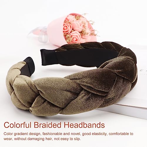 DRESHOW Braided Headbands for Women Velvet Hair Hoop Elastic Criss Cross Hair Bands Accessories - color: 01 Pack Velvet Braided: Army Green