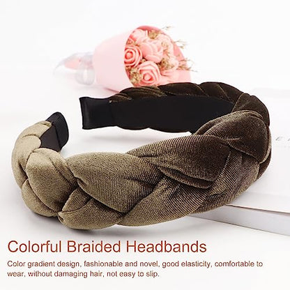 DRESHOW Braided Headbands for Women Velvet Hair Hoop Elastic Criss Cross Hair Bands Accessories - color: 01 Pack Velvet Braided: Army Green
