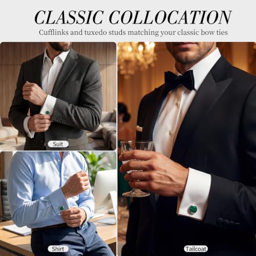 Cufflinks for Men, Stainless Steel Tuxedo Cuff Links Classic | Stainless Steel, 0.5 inch Lead-Free and Nickel-Free, groom Wedding Business Party, Gift for boyfriend Husband father - color: Green