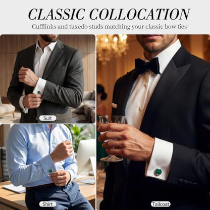 Cufflinks for Men, Stainless Steel Tuxedo Cuff Links Classic | Stainless Steel, 0.5 inch Lead-Free and Nickel-Free, groom Wedding Business Party, Gift for boyfriend Husband father - color: Green