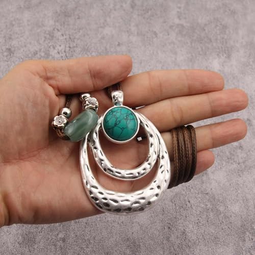 Boho Necklaces for Women Chunky Circle Necklace Bohemian Necklaces | Chunky Boho Necklace for Women Layered Boho Circle Leather Choker Necklace Long Vintage Necklaces Bohemian Jewlery Gifts - style: Bohemian Chain Necklace