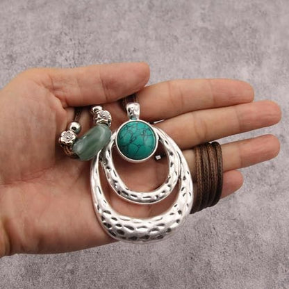 Boho Necklaces for Women Chunky Circle Necklace Bohemian Necklaces | Chunky Boho Necklace for Women Layered Boho Circle Leather Choker Necklace Long Vintage Necklaces Bohemian Jewlery Gifts - style: Bohemian Chain Necklace