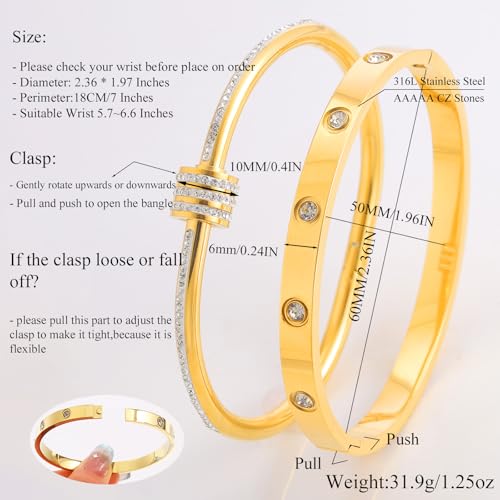 Camhanno Gold Bangles for Women - Stainless Steel Love & Friendship Bracelet Set with Gift Box | Daily Wear & Party Jewelry - color: 2pcs Gold Set Style 1