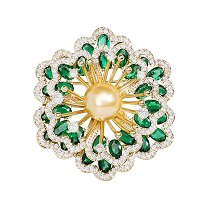 Brooches for Women, Shiny Cubic Zirconia Brooch Pins for Women Fashion Brooch Pin Broach Jewelry Gift - color: Green Peony Flower