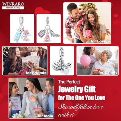 10 Pack Silver Bead Charms Compatible with Charms Bracelet Necklace, Silver Charms for Bracelets for Women, the Pendant Dangle Beads with Cubic Zirconias Are the Perfect Jewelry Gift for Women, Ideal for Christmas, Birthdays, Mother's Day, and Valentine's