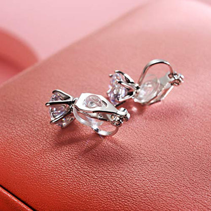Clip on Earrings Women, 14K Gold Hoop Clip-On Earrings for Women, Hypoallergenic Non Pierced Croissant Earrings - color: White Gold