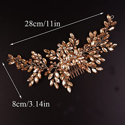 Hair Comb, Women Handmade Wedding Champagne Rhinestone Crystal Flower Headpiece for Bride, Bridal Headpieces for Women Girls - color: CHAMPAGNE