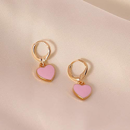 Preppy Earrings for Women Smile Face Heart Charms Pendants Gold Small Huggie Hoop Dangle Drop Earrings Trendy Y2K Jewelry Gifts - color: Heart-Pink