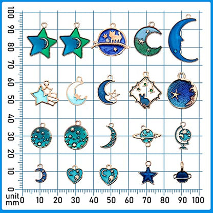 Hicarer 160 Pcs Bracelet Charms, Mixed Antique Sun Star Moon Charm Pendant Plated Enamel Celestial Charm for Jewelry Making