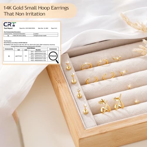 14K Gold Plated Hypoallergenic Stud Hoop Earrings Sets for Women | 7 Pairs Gold Earrings for Women Trendy, Cartilage Earring Lightweight Helix Lobe Tragus Conch Earrings for Women - color: 14K Gold Plated