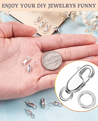 Kcctoo Silver Lobster Claw Clasp with Closed Jump Rings 14K Gold Necklace Clasps and Closures for Jewelry Making, Made in Italy 12mm(0.47inch) (8pcs Silver) - color: 8pcs Silver