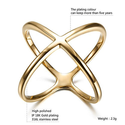 14K Gold Criss Cross Ring for Women, Rose Gold Plated X Ring, Dainty Non-Tarnish Infinity Silver Ring, Cute Daily Fashion Jewelry, Size 6,7,8,9,10